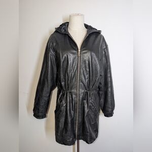 Unisex Vintage Wilson's Black Leather Hooded Lined Jacket